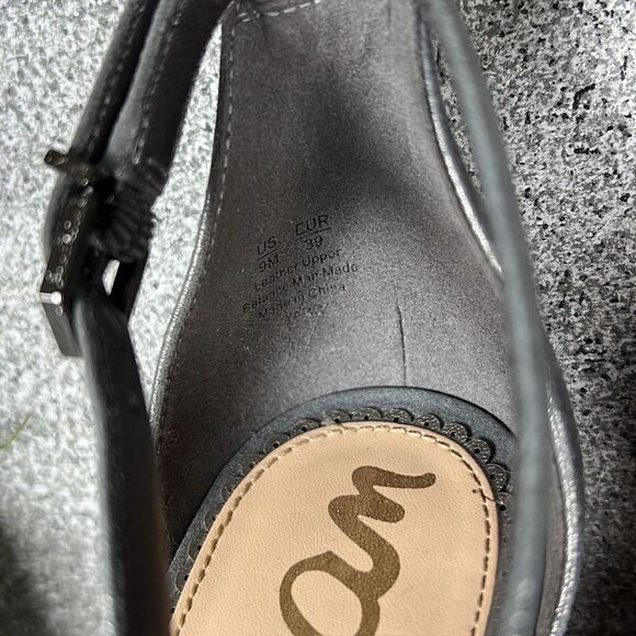 SAM EDELMAN | Yaro Ankle Strap Block Heel Sandals Metallic Pewter Size 9 - Picture 8 of 9